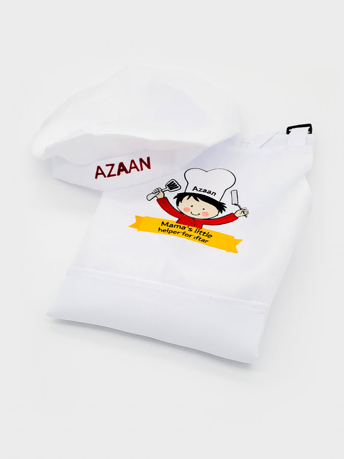 Mama's little helper for Iftar, personalized apron with pockets for boys and girls.