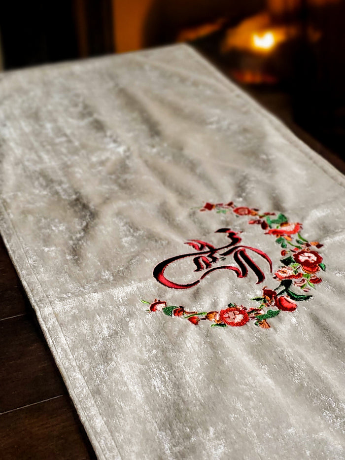 Eid Mubarak with Crescent Floral - Velvet Table Runner, Eid Decor, Ramadan Table Runner, Eid Gift, Ramadan table , Islamic home decoration